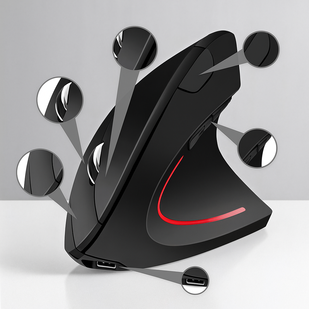Souris Gamer Ergonomique Sans Fil – Bluetooth 5.2, Verticale, Rechargeable, Ultra Confort pour Droitier"